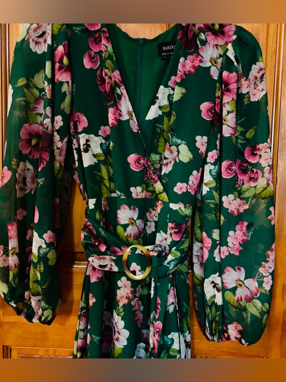 Bardot Green Floral Maxi Dress with Belt - Picture 4 of 7